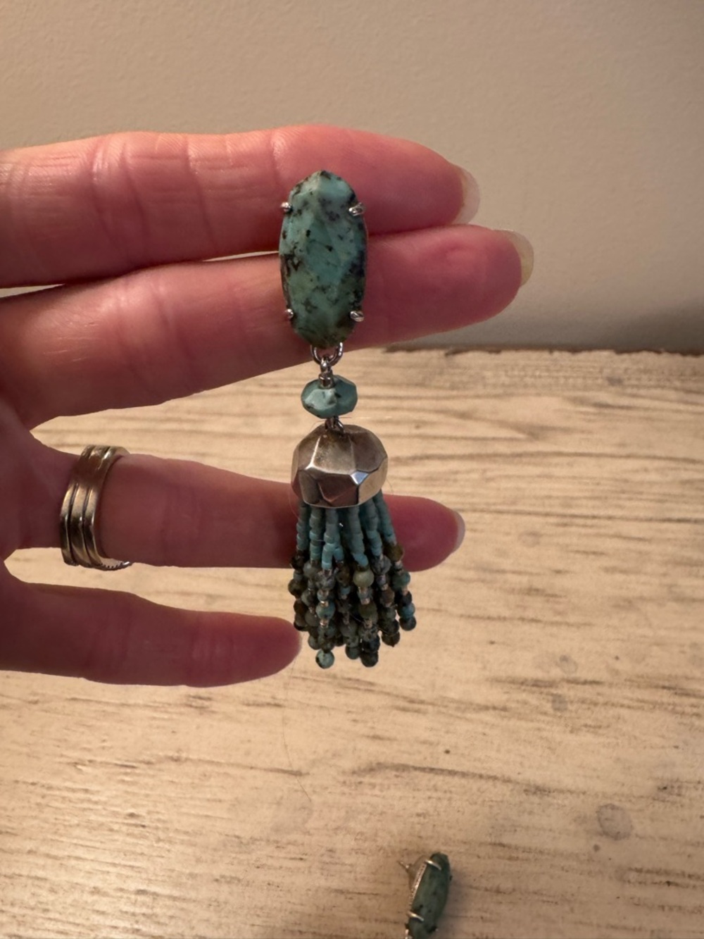 Kendra Scott RARE Silver & Turquoise Dove Tassel Earrings. Gorgeous. Worn 2x. - Picture 3 of 5